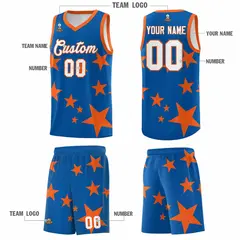 Royal Orange Graffiti Star Print Basketball Jersey Sets 5