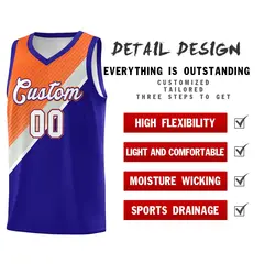 Royal Orange Gray Diagonal Stripes Color Block Basketball Jersey 2