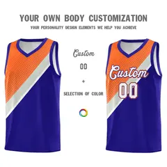 Royal Orange Gray Diagonal Stripes Color Block Basketball Jersey 3