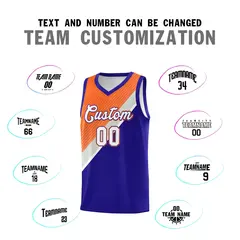 Royal Orange Gray Diagonal Stripes Color Block Basketball Jersey 4