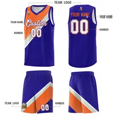 Royal Orange Gray Diagonal Stripes Color Block Basketball Jersey 5