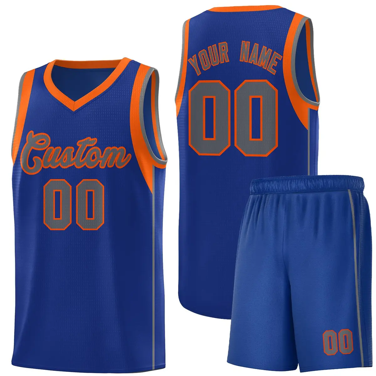 Royal Orange-Gray Sleeve Color Block Basketball Jersey
