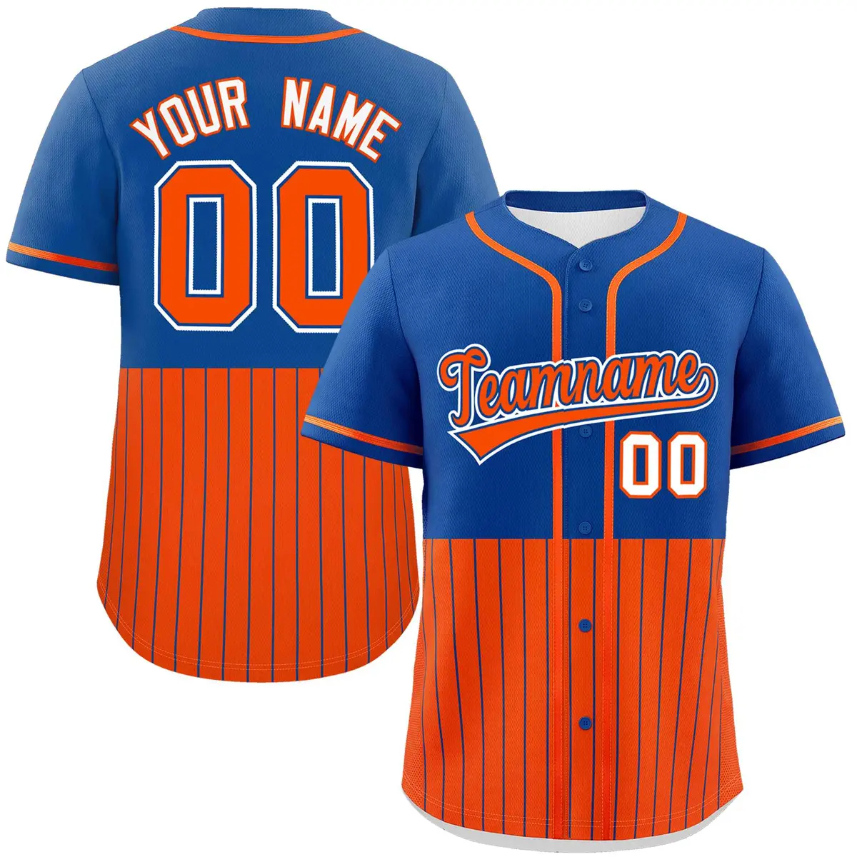 Royal Orange Half Stripe Authentic Baseball Jersey