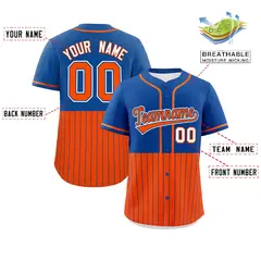 Royal Orange Half Stripe Authentic Baseball Jersey 2