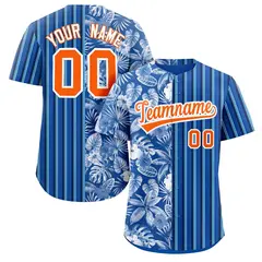 Royal Orange Hawaii Tropical Flower Stripe Baseball Jersey