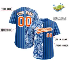 Royal Orange Hawaii Tropical Flower Stripe Baseball Jersey 2