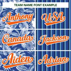 Royal Orange Hawaii Tropical Flower Stripe Baseball Jersey 3