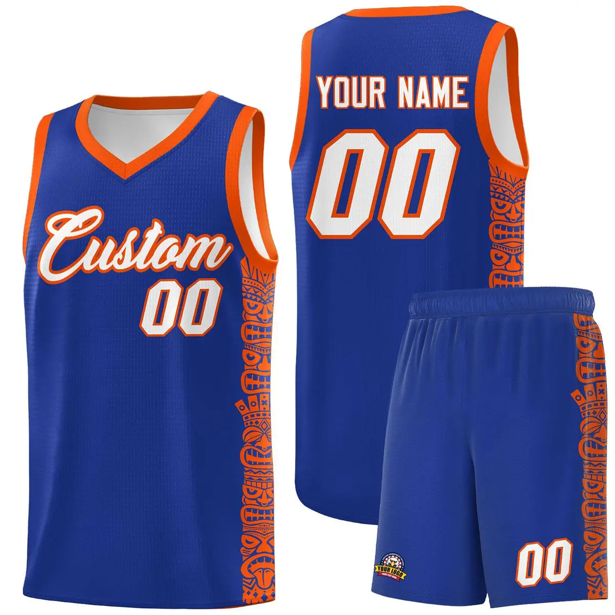 Royal Orange Indians Pattern Basketball Uniform Jersey