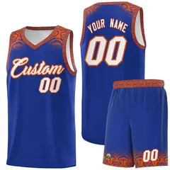 Royal Orange Indians Print Basketball Uniform Jersey 1