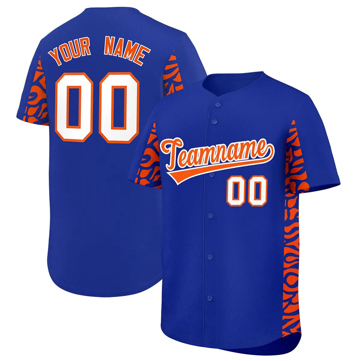 Royal Orange Leopard Graffiti Side Design Baseball Jersey