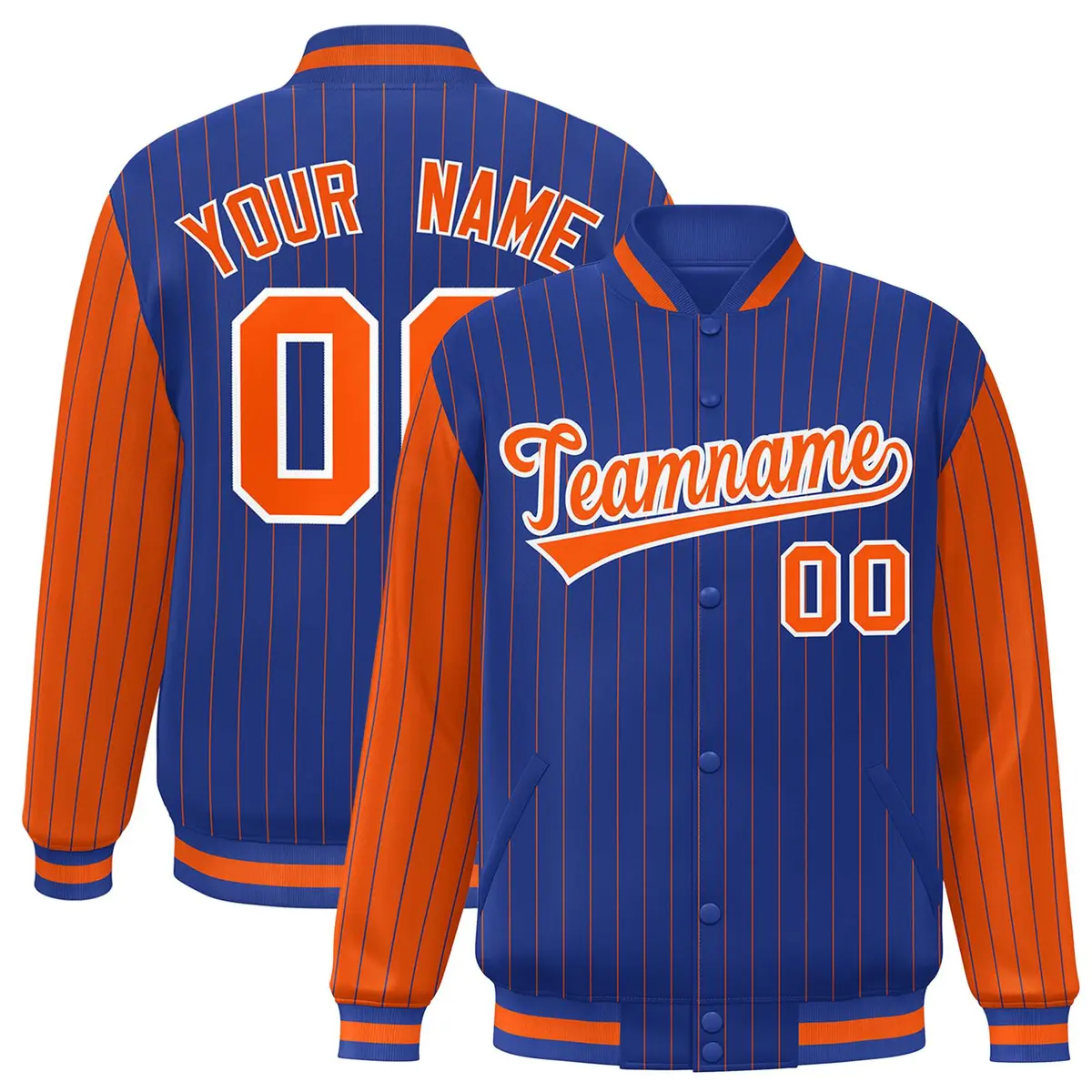 Royal Orange Pinstripe Raglan Varsity Letterman Baseball Jacket