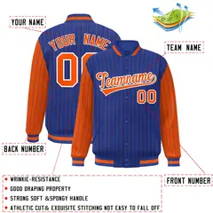 Royal Orange Pinstripe Raglan Varsity Letterman Baseball Jacket 2