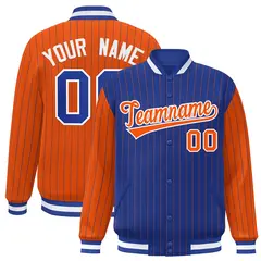Royal Orange Pinstripe Raglan Varsity Letterman Baseball Jacket 1