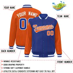 Royal Orange Pinstripe Raglan Varsity Letterman Baseball Jacket 2