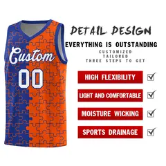 Royal Orange Puzzle Pattern Splid Basketball Kits 2