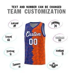 Royal Orange Puzzle Pattern Splid Basketball Kits 4