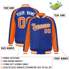 Royal Orange Raglan Color Block Varsity Full-Snap Letterman Jacket 2