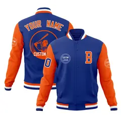 Royal Orange Raglan Full-Snap Varsity Letterman Jacket 1