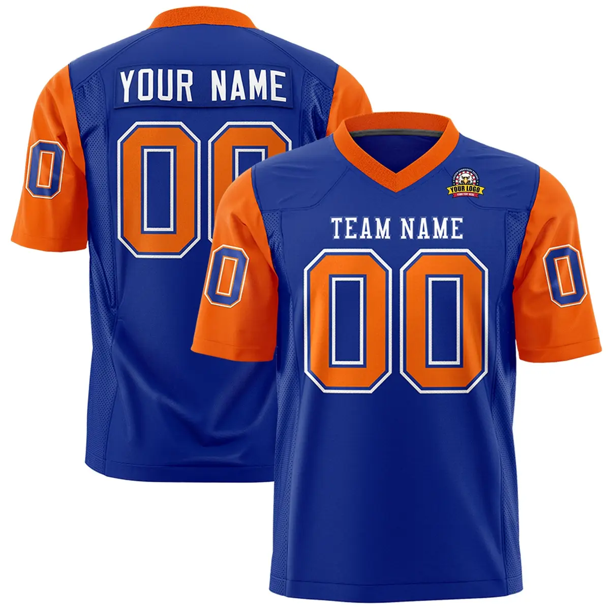Royal Orange Raglan Sleeves Authentic Football Jersey