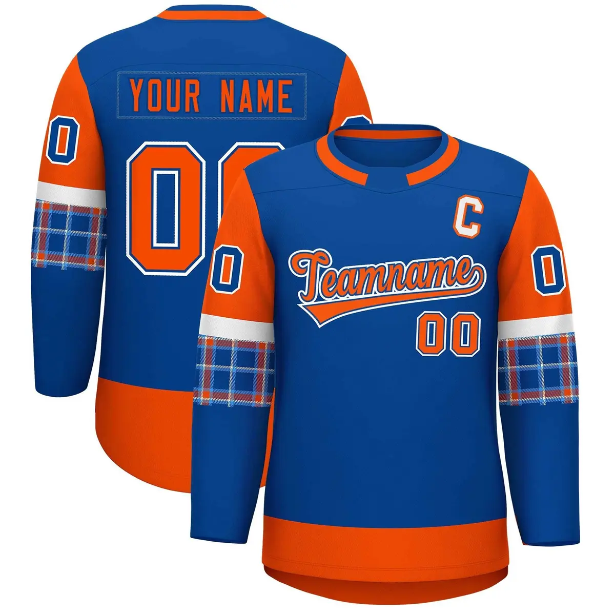 Royal Orange Raglan Sleeves Round-Neck Hockey Jersey