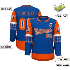 Royal Orange Raglan Sleeves Round-Neck Hockey Jersey 2