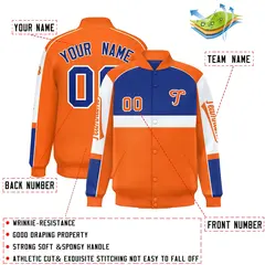 Royal Orange Raglan Sleeves Varsity Letterman Jacket 2