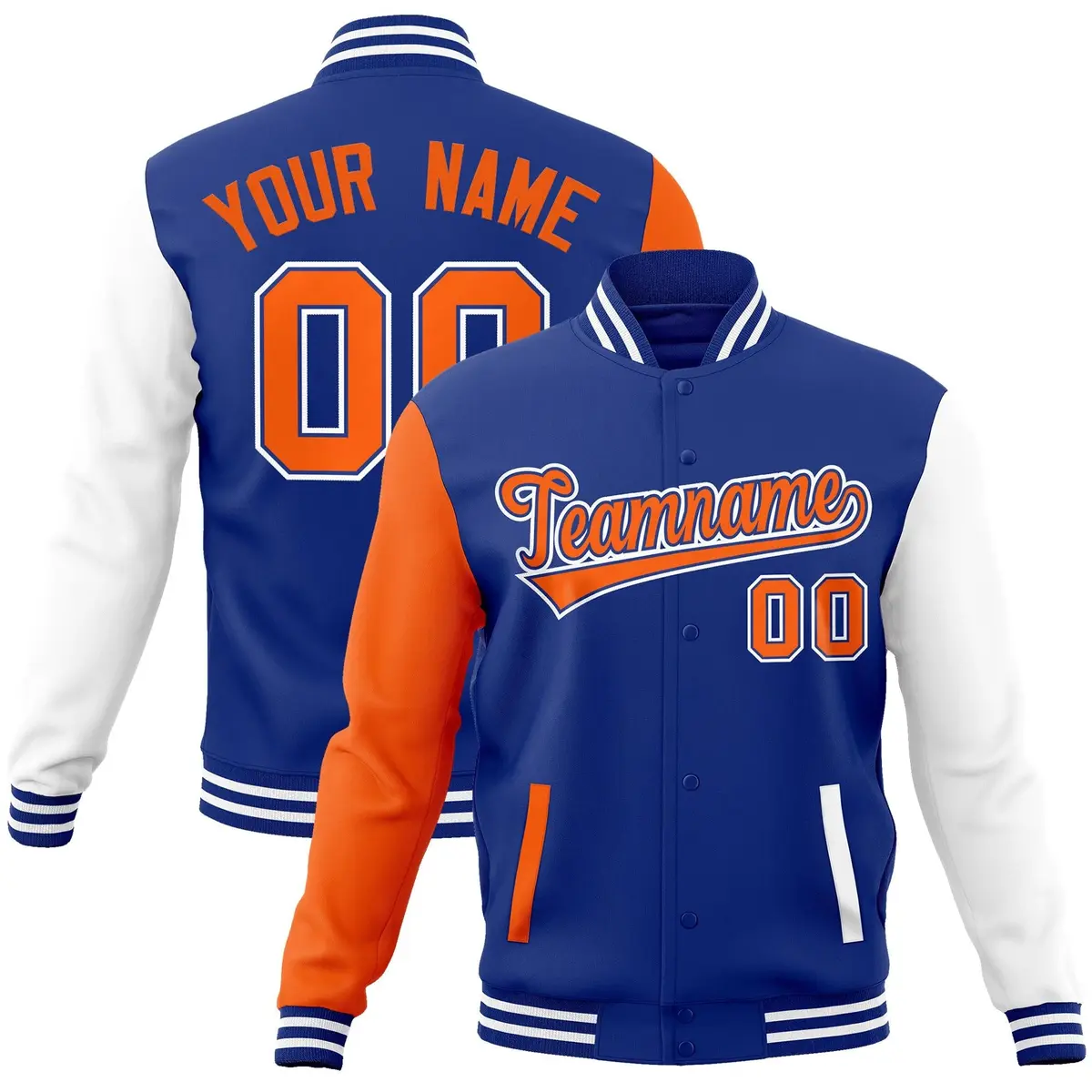 Royal Orange-Royal Raglan Sleeves Varsity Full-Snap Letterman Jacket