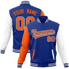 Royal Orange-Royal Raglan Sleeves Varsity Full-Snap Letterman Jacket 1