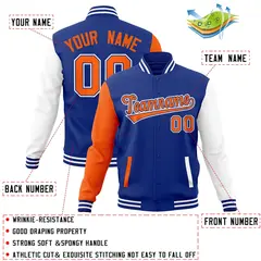 Royal Orange-Royal Raglan Sleeves Varsity Full-Snap Letterman Jacket 4