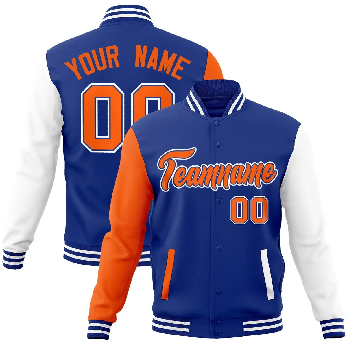 Royal Orange-Royal Raglan Sleeves Varsity Full-Snap Letterman Jacket