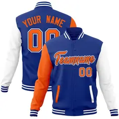 Royal Orange-Royal Raglan Sleeves Varsity Full-Snap Letterman Jacket 1