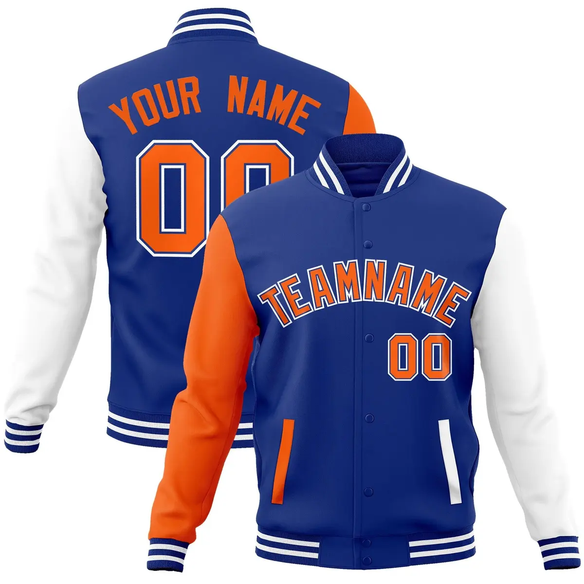 Royal Orange-Royal Raglan Sleeves Varsity Full-Snap Letterman Jacket