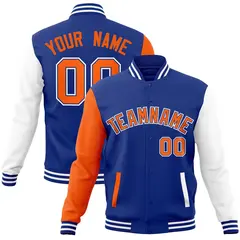 Royal Orange-Royal Raglan Sleeves Varsity Full-Snap Letterman Jacket