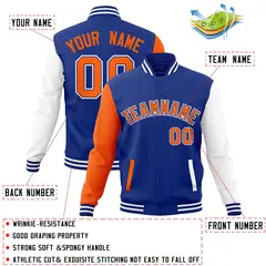 Royal Orange-Royal Raglan Sleeves Varsity Full-Snap Letterman Jacket 4