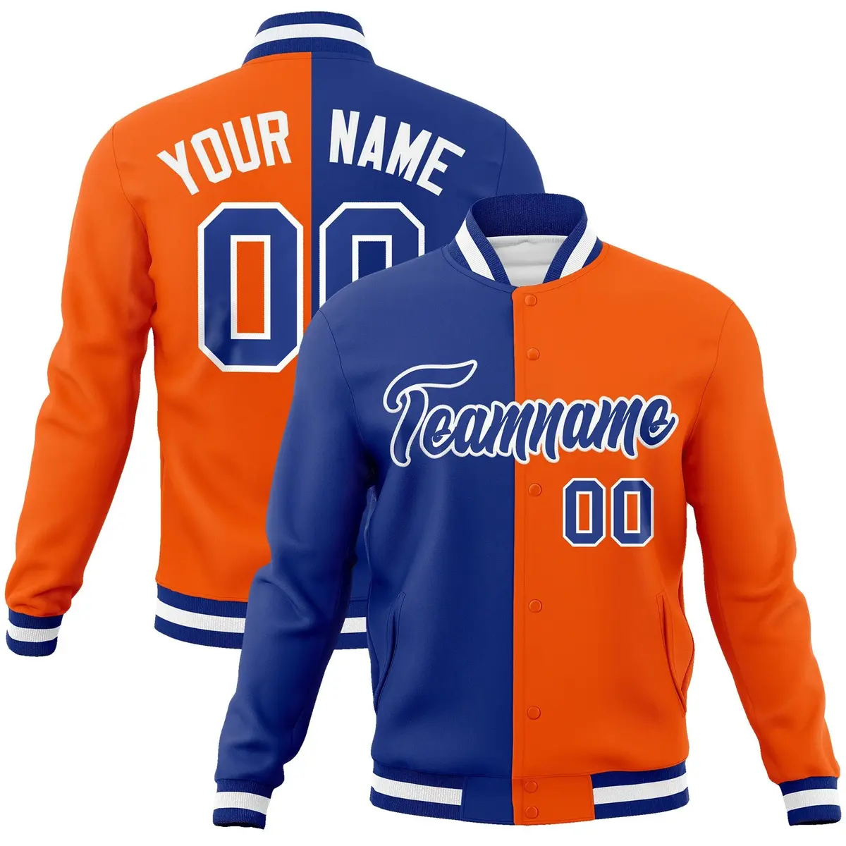 Royal Orange-Royal Two Tone Split Varsity Letterman Jacket