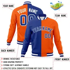 Royal Orange-Royal Two Tone Split Varsity Letterman Jacket 4