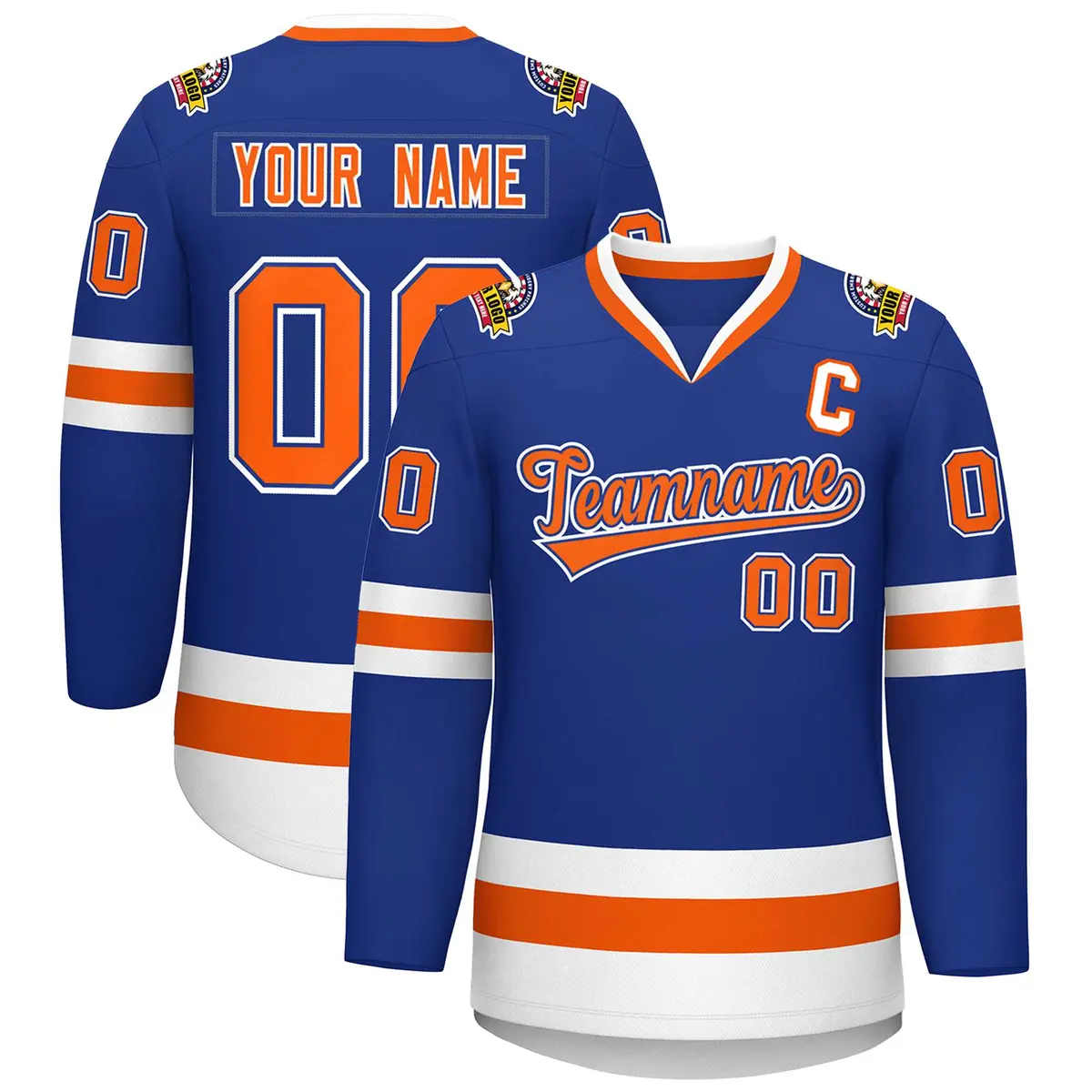 Royal Orange Royal-White Classic Style Hockey Jersey