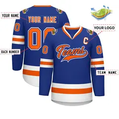 Royal Orange Royal-White Classic Style Hockey Jersey 2