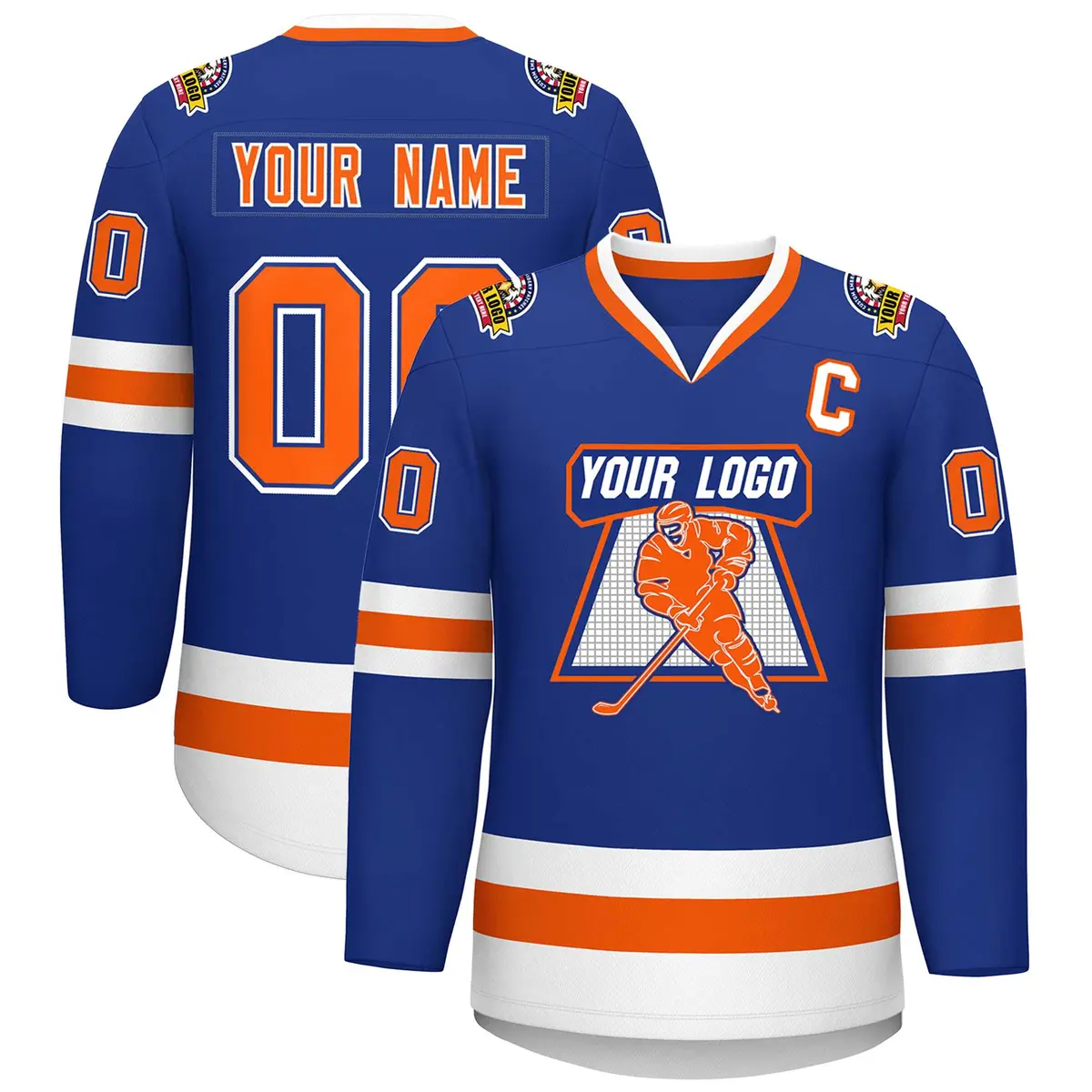 Royal Orange Royal-White Classic Style Hockey Jersey