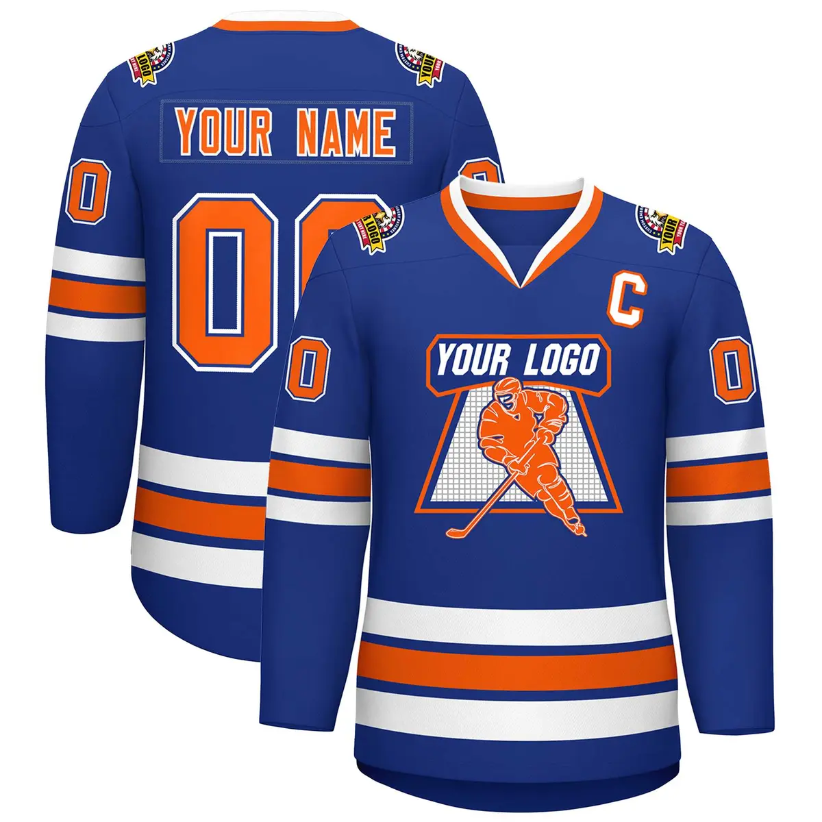 Royal Orange Royal-White Classic Style Hockey Jersey