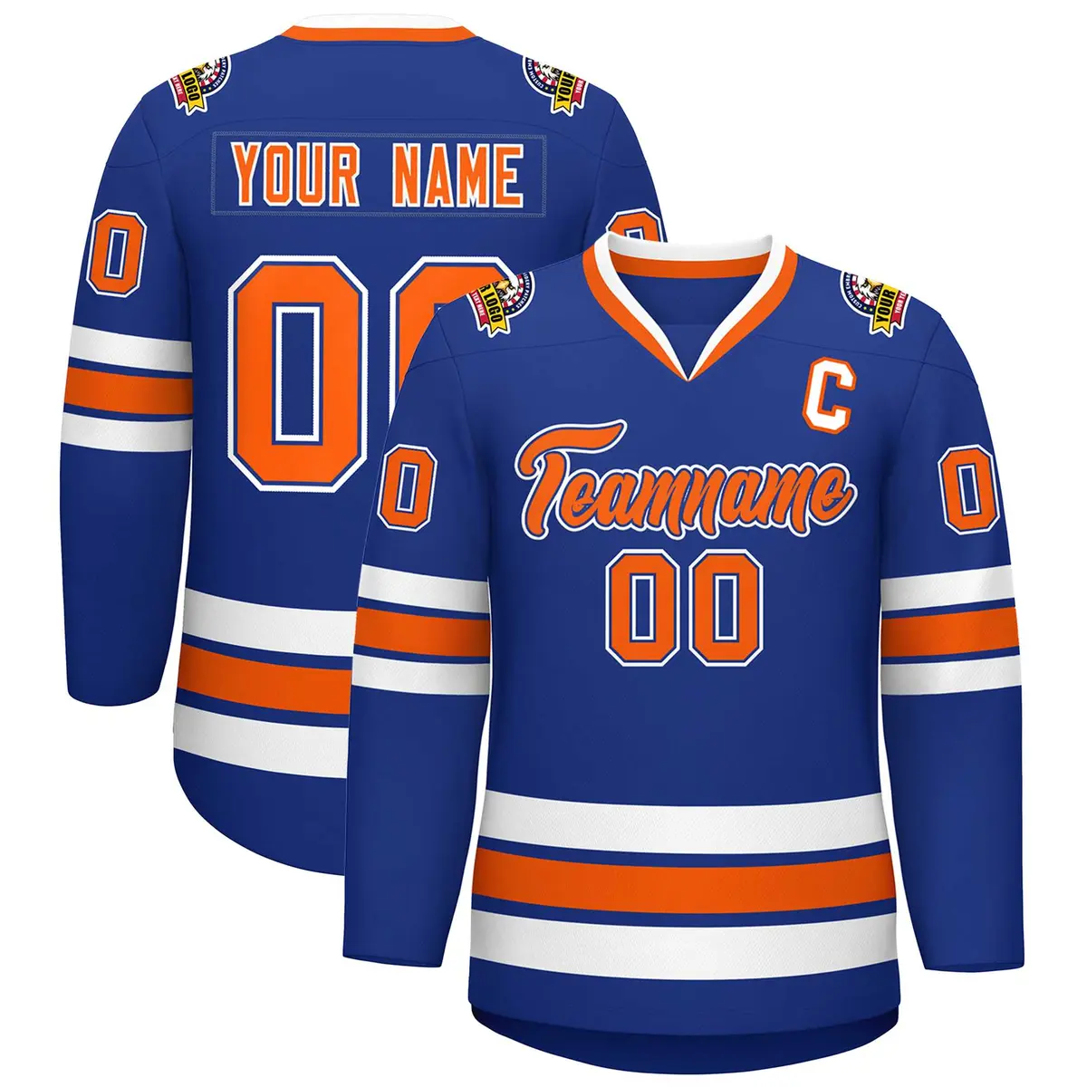 Royal Orange Royal-White Classic Style Hockey Jersey