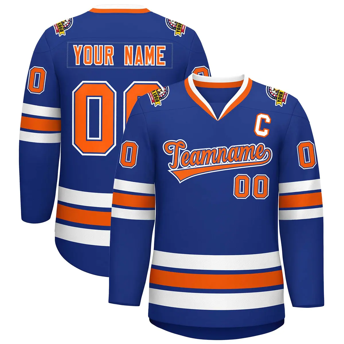 Royal Orange Royal-White Classic Style Hockey Jersey