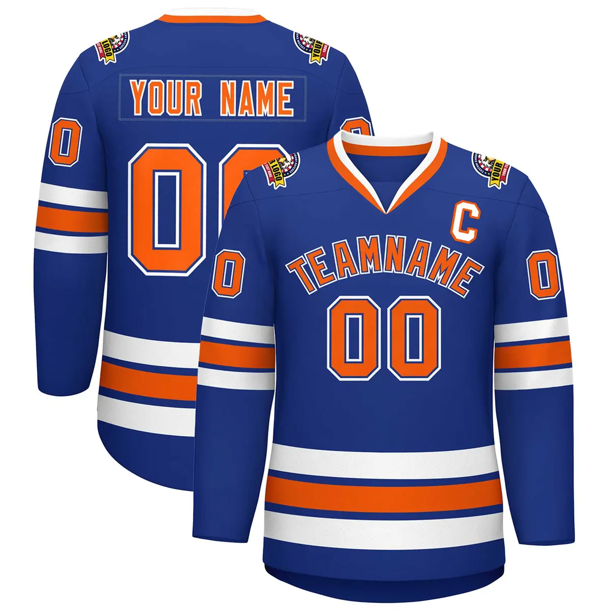 Royal Orange Royal-White Classic Style Hockey Jersey