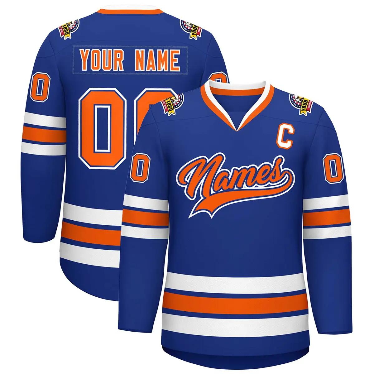 Royal Orange Royal-White Classic Style Hockey Jersey