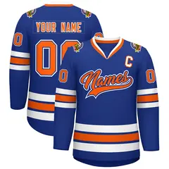 Royal Orange Royal-White Classic Style Hockey Jersey 1
