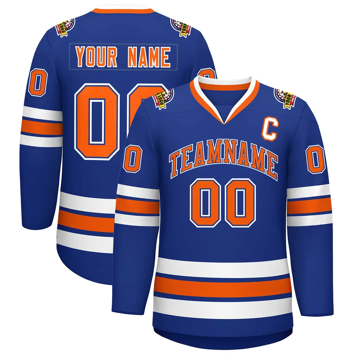 Royal Orange Royal-White Classic Style Hockey Jersey