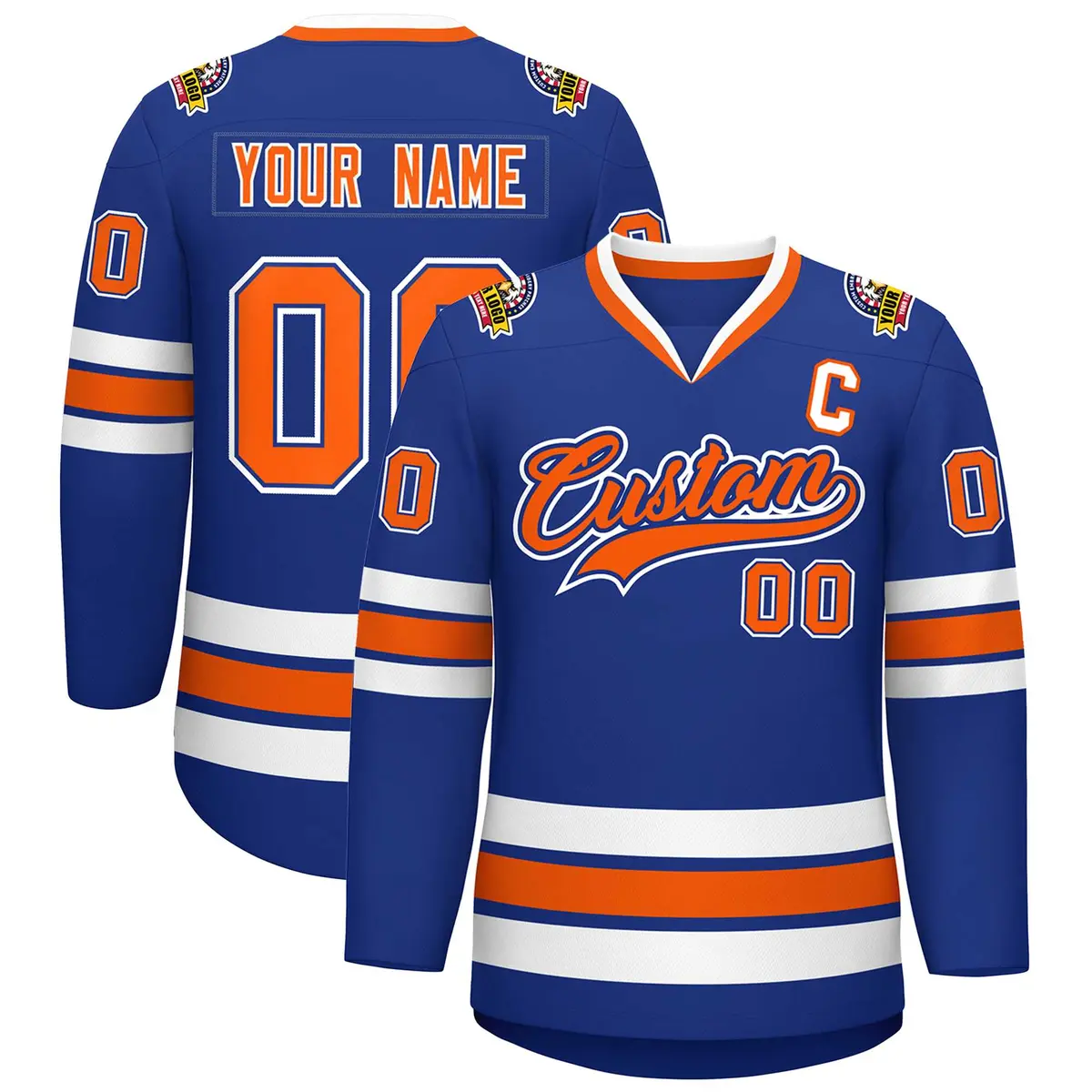 Royal Orange Royal-White Classic Style Hockey Jersey