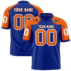 Royal Orange Shoulder Star Pattern Flag Football Jersey 1