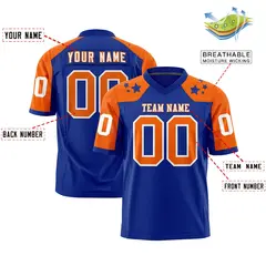 Royal Orange Shoulder Star Pattern Flag Football Jersey 2