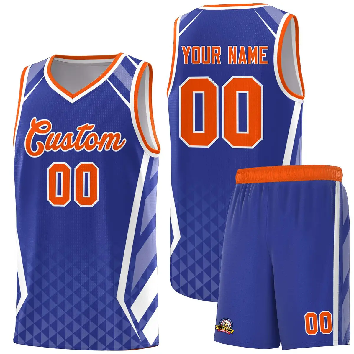 Royal Orange Side Slash Diamond Pattern Basketball Jersey